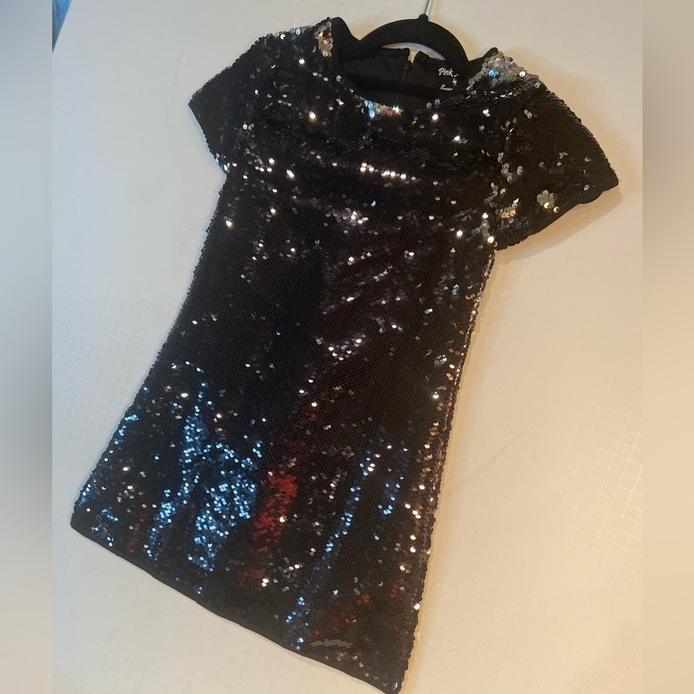 Pink Jewel By Flowers By Zoe~NWT~Girl’s Shiny Black Sequin Mini Dress~Size S & M